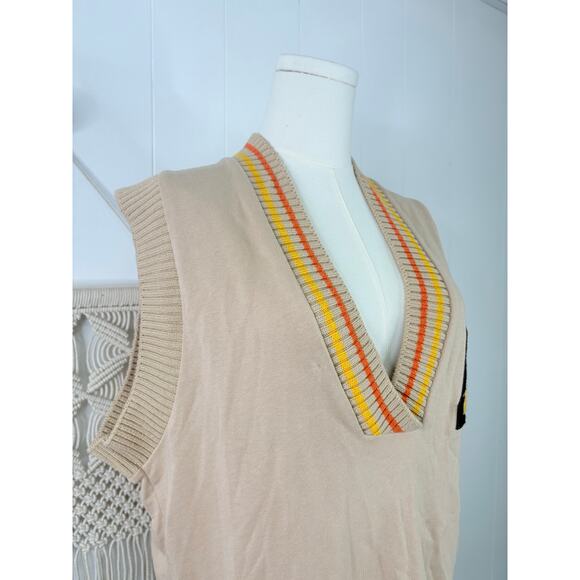 Adidas Originals Preppy Varsity Knit Tank Top Large Tan Cream - Picture 7 of 12